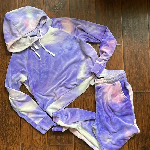 ❤️SOLD❤️ CHARLOTTE RUSSE Tie Dye Hoodie Jogger Set Women’s Size S - Picture 2 of 5